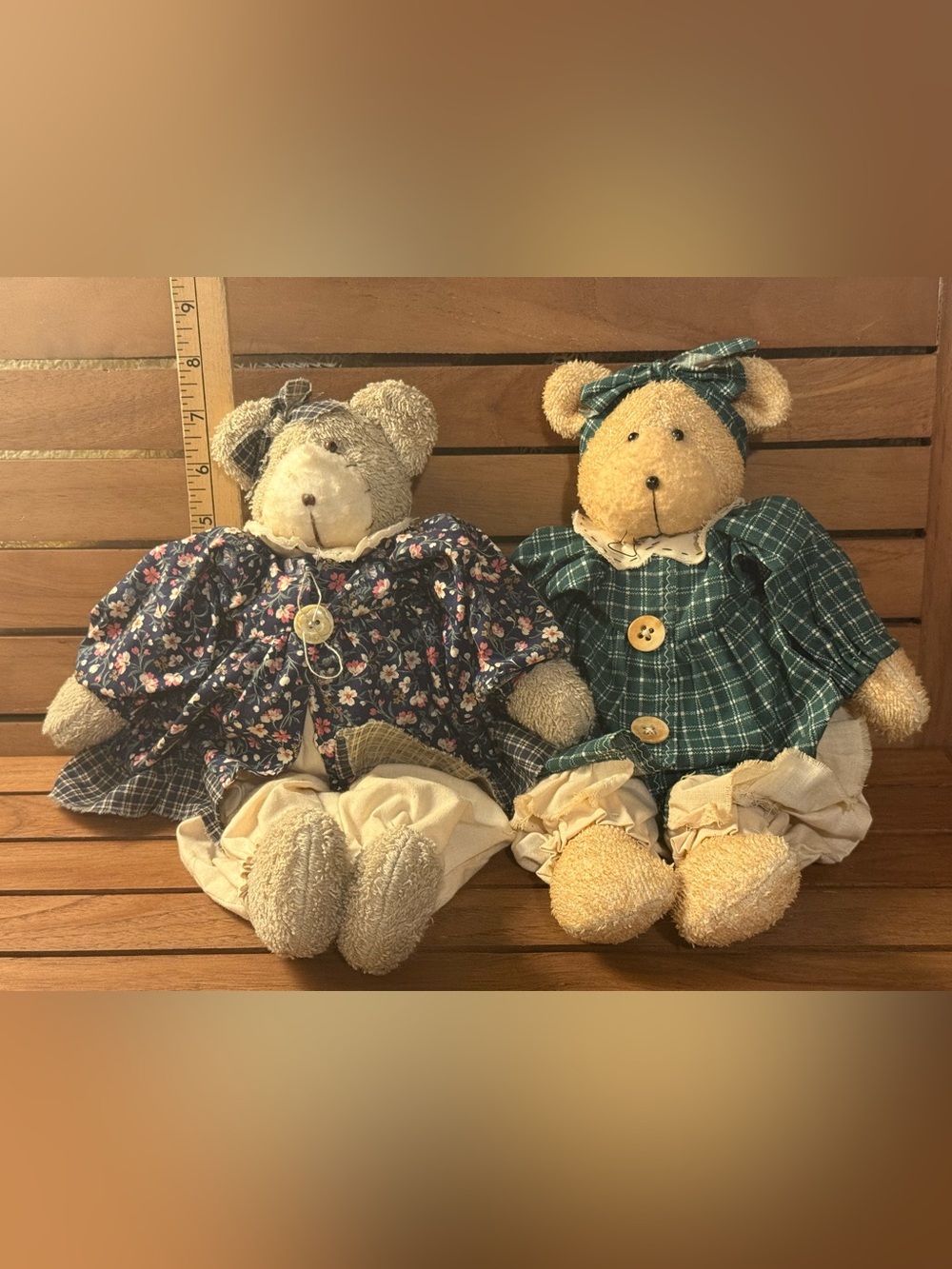 Vintage Russ Berrie Teddy Bears Pair "Bears of the Past" Collection
